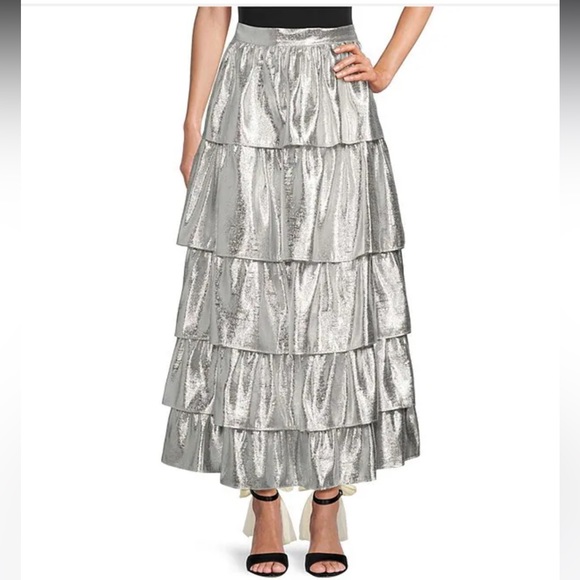 NWT Antonio Melani x Born on Fifth Aurelia Metallic Tiered Ruffle Skirt - Picture 5 of 7
